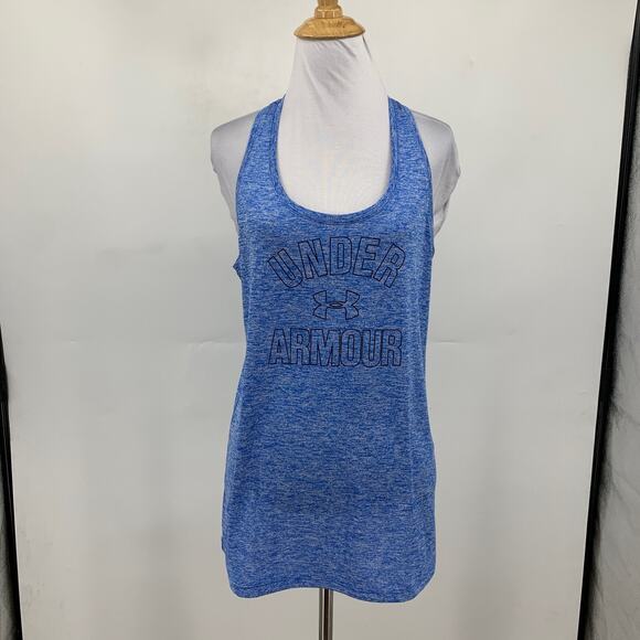 Under Armour Tank Top Womens S Small Blue Racerback Athletic Sleeveless Big Logo - Picture 2 of 9